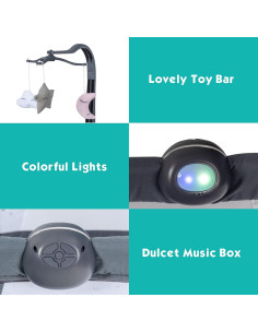 Cuna Lateral Ajustable BABY JOY con Colchón y Soporte para Juguetes 2