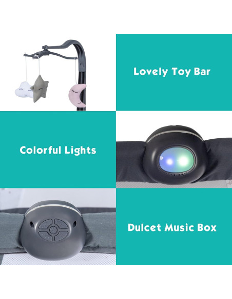 Cuna Lateral Ajustable BABY JOY con Colchón y Soporte para Juguetes