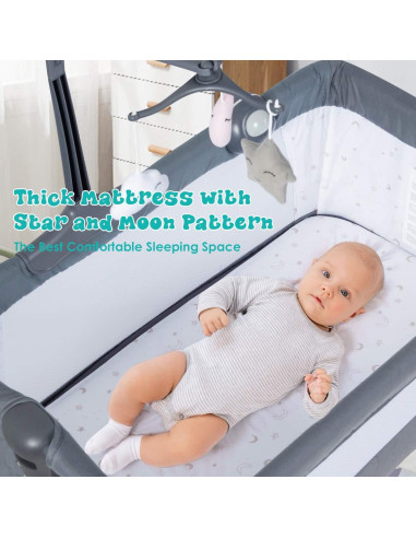 Cuna Lateral Ajustable BABY JOY con Colchón y Soporte para Juguetes