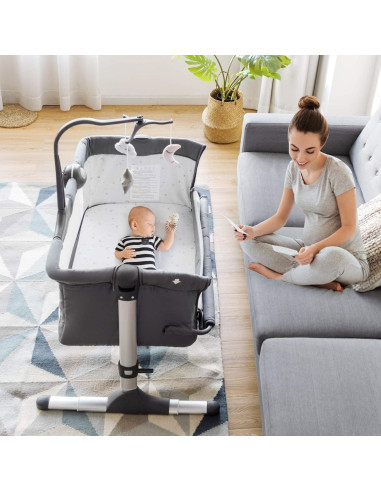 Cuna Lateral Ajustable BABY JOY con Colchón y Soporte para Juguetes