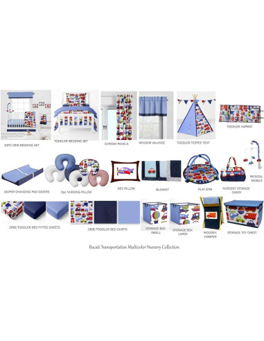 Colchoneta de Siesta Bacati Transporte Azul 100% Algodón 127x51 cm