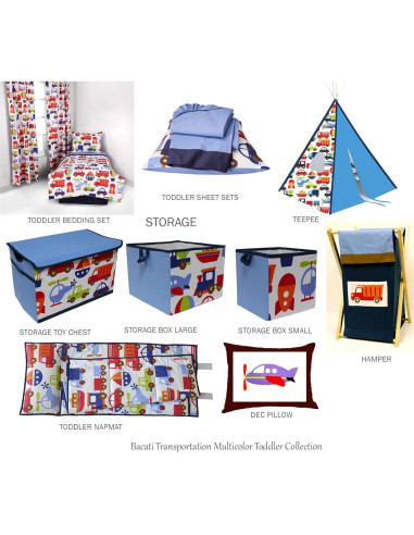 Colchoneta de Siesta Bacati Transporte Azul 100% Algodón 127x51 cm