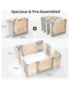 Parque Infantil Plegable UANLAUO 14 Paneles 140x140cm Seguro 2