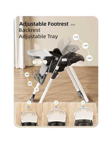 Silla Alta Plegable para Bebés y Niños con Bandeja Ajustable Negra