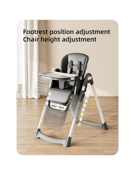 Silla Alta Plegable para Bebés y Niños con Bandeja Ajustable Negra