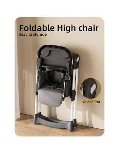 Silla Alta Plegable para Bebés y Niños con Bandeja Ajustable Negra