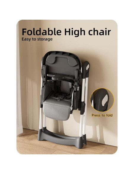 Silla Alta Plegable para Bebés y Niños con Bandeja Ajustable Negra