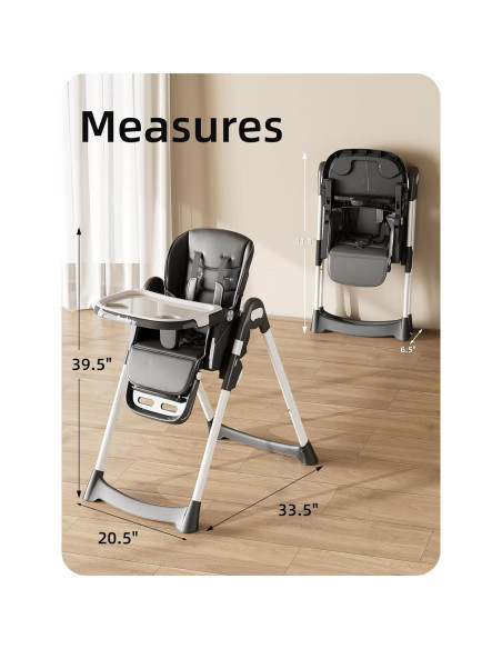 Silla Alta Plegable para Bebés y Niños con Bandeja Ajustable Negra