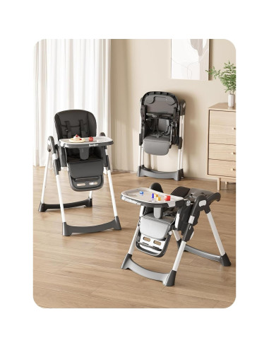 Silla Alta Plegable para Bebés y Niños con Bandeja Ajustable Negra