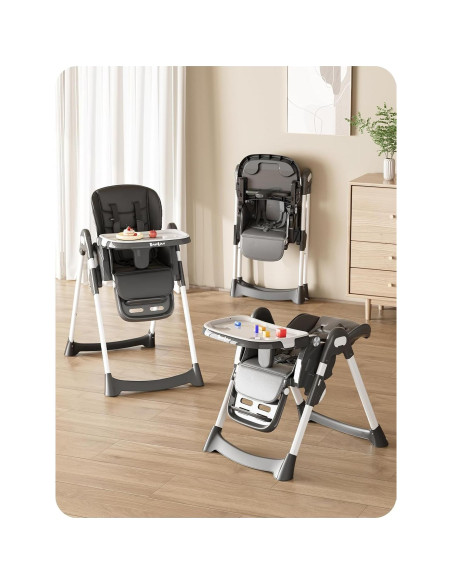 Silla Alta Plegable para Bebés y Niños con Bandeja Ajustable Negra