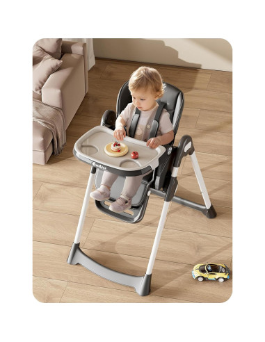 Silla Alta Plegable para Bebés y Niños con Bandeja Ajustable Negra