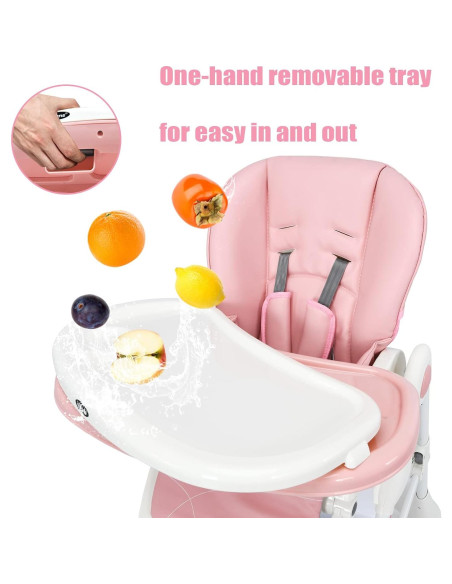 Silla Alta INFANS Plegable Rosa Claro con Bandeja Desmontable