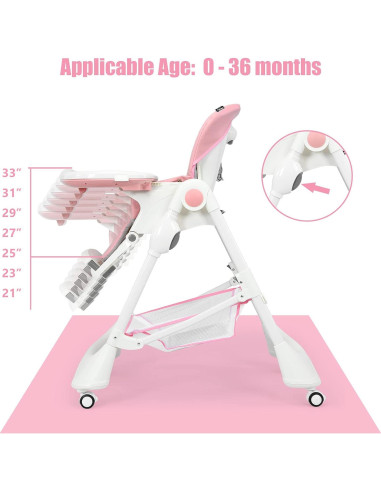 Silla Alta INFANS Plegable Rosa Claro con Bandeja Desmontable