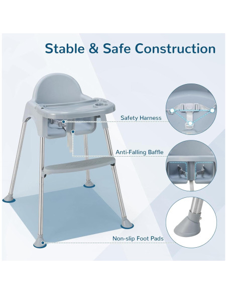 Silla Alta HONEY JOY 4 en 1 para Bebés y Niños - Gris