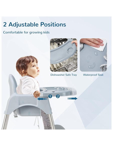 Silla Alta HONEY JOY 4 en 1 para Bebés y Niños - Gris