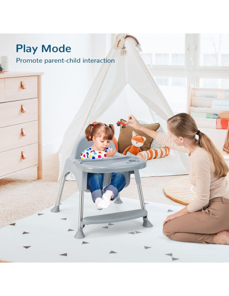 Silla Alta HONEY JOY 4 en 1 para Bebés y Niños - Gris