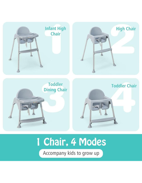Silla Alta HONEY JOY 4 en 1 para Bebés y Niños - Gris