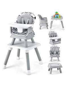 Silla Alta 8 en 1 HONEY JOY para Bebés y Niños - Gris Onda
