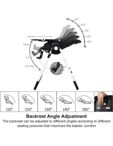 Silla Alta INFANS Plegable para Bebés y Niños - Ajustable, Negro