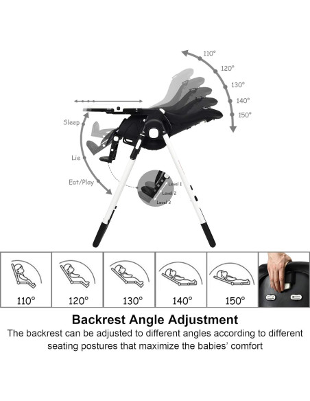 Silla Alta INFANS Plegable para Bebés y Niños - Ajustable, Negro