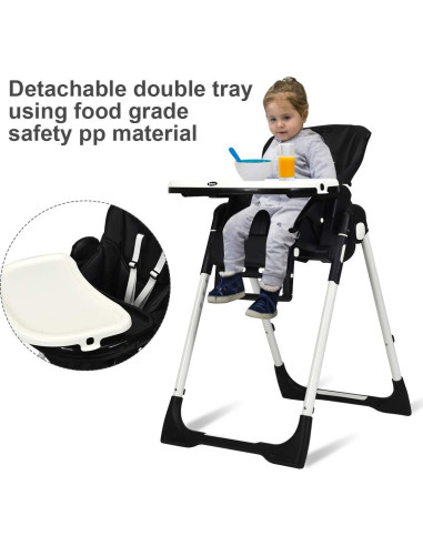 Silla Alta INFANS Plegable para Bebés y Niños - Ajustable, Negro