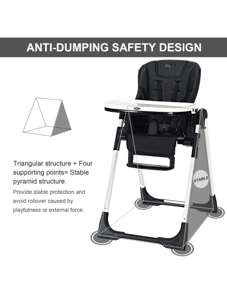 Silla Alta INFANS Plegable para Bebés y Niños - Ajustable, Negro