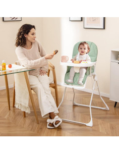 Silla Alta Plegable Honey Joy para Bebés Verde, Ajustable 2
