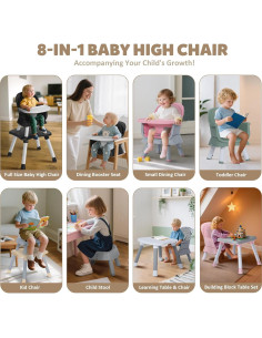 Silla Alta 8 en 1 TODEFULL para Bebés y Niños, Negra 2