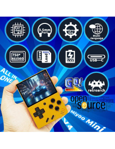 Miyoo Mini V4 Consola de Juegos Portátil Amarillo 64GB IPS 2.8" 2