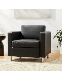 Silla de brazo Pacific Office Star con vinilo negro y patas plateadas 2