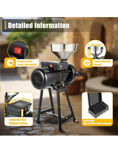 Molino de Granos Eléctrico FALUSHAN 1500W 70kg/h Negro