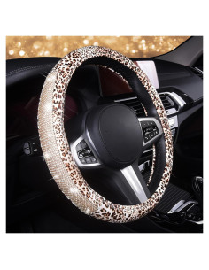 Cubierta de Volante AUTOYOUTH Leopardo con Rhinestones 37-38 cm