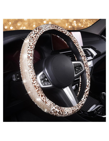 Cubierta de Volante AUTOYOUTH Leopardo con Rhinestones 37-38 cm