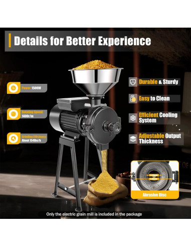 Molino de Granos Eléctrico FALUSHAN 1500W 70kg/h Negro