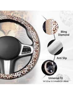 Cubierta de Volante AUTOYOUTH Leopardo con Rhinestones 37-38 cm 2