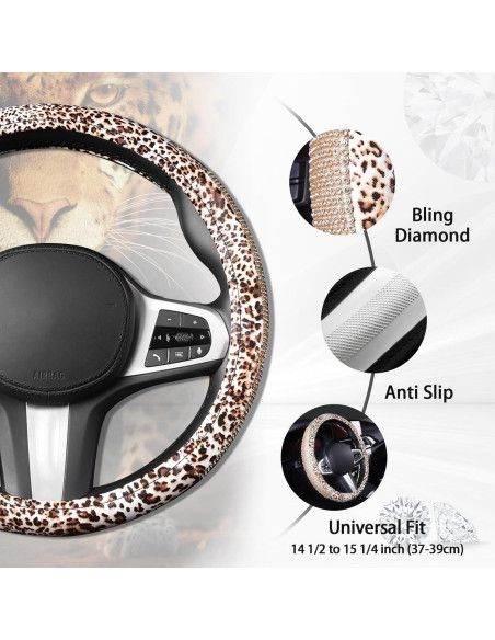 Cubierta de Volante AUTOYOUTH Leopardo con Rhinestones 37-38 cm Cubierta de Volante AUTOYOUTH Leopardo con Rhinestones 37-38 cm