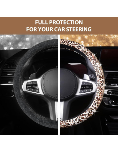 Cubierta de Volante AUTOYOUTH Leopardo con Rhinestones 37-38 cm