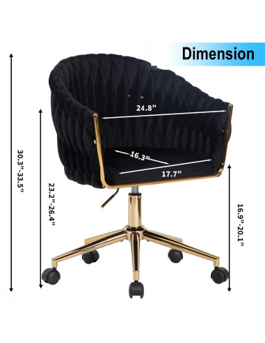 Silla de Oficina Comermax de Terciopelo Negro Ajustable 360