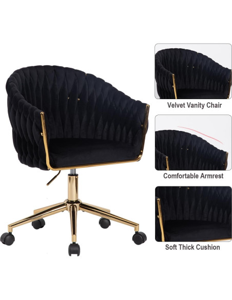 Silla de Oficina Comermax de Terciopelo Negro Ajustable 360