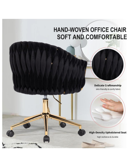 Silla de Oficina Comermax de Terciopelo Negro Ajustable 360