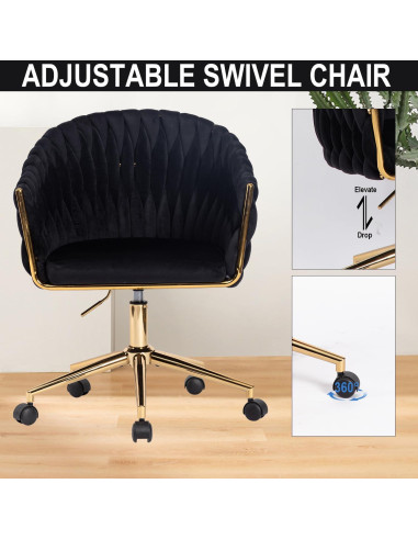 Silla de Oficina Comermax de Terciopelo Negro Ajustable 360