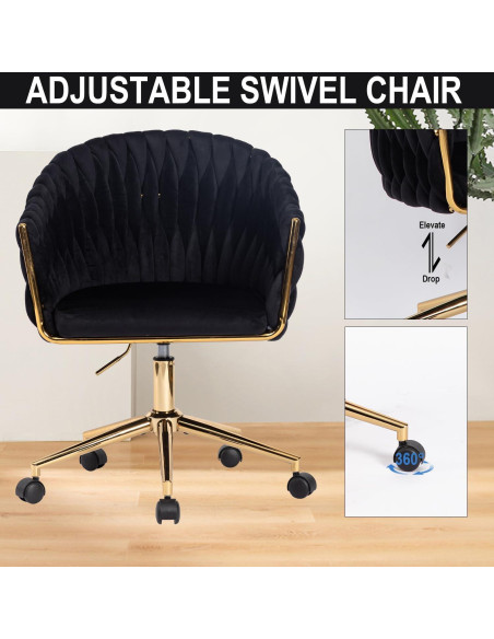 Silla de Oficina Comermax de Terciopelo Negro Ajustable 360