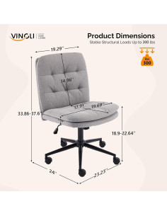 Silla de Oficina VINGLI Sin Brazos Altura Ajustable Lino Gris 2