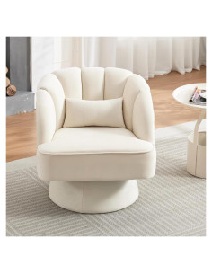 Silla de Acento Giratoria GarveeHome Beige Terciopelo 70 cm