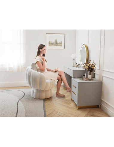 Silla giratoria Wismestr de terciopelo beige 360 para sala