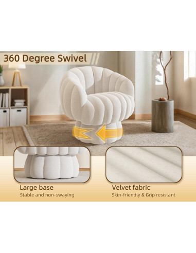 Silla giratoria Wismestr de terciopelo beige 360 para sala