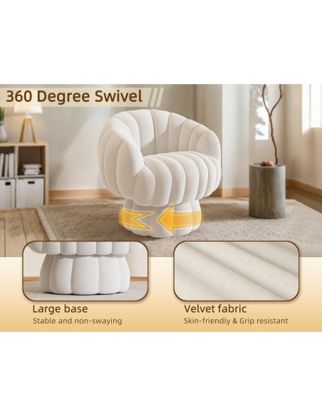 Silla giratoria Wismestr de terciopelo beige 360 para sala