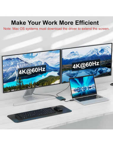 Adaptador USB C a HDMI JYCETSY DL6950 Doble Monitor 4K 60Hz