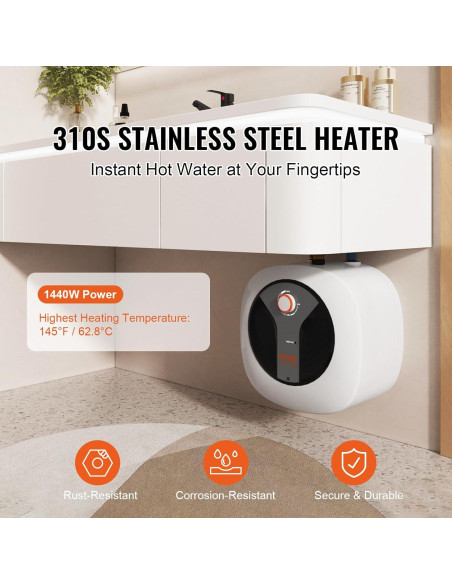 Calentador de Agua Eléctrico VEVOR 30L 1440W con Válvula de Seguridad