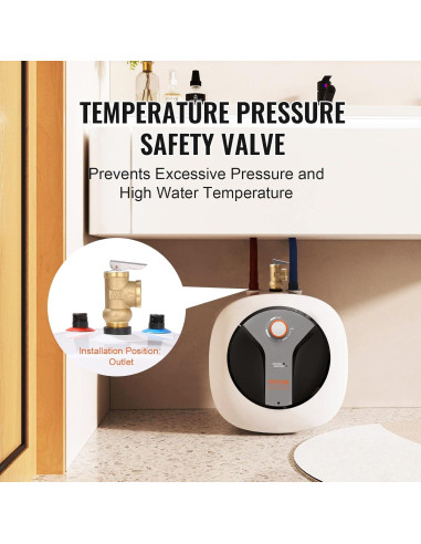 Calentador de Agua Eléctrico VEVOR 30L 1440W con Válvula de Seguridad